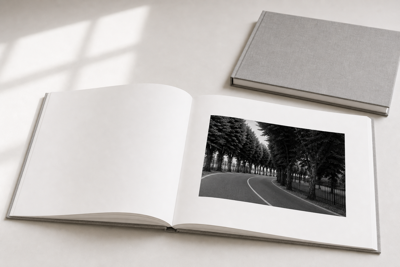Private photography book with black and white image spreads