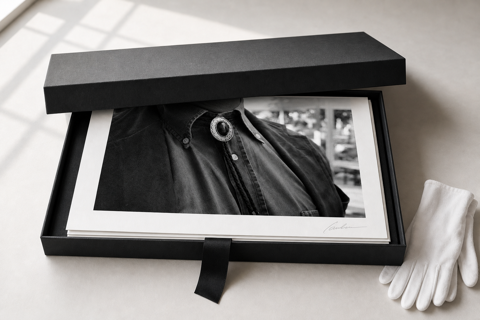 Portfolio box with signed black and white prints