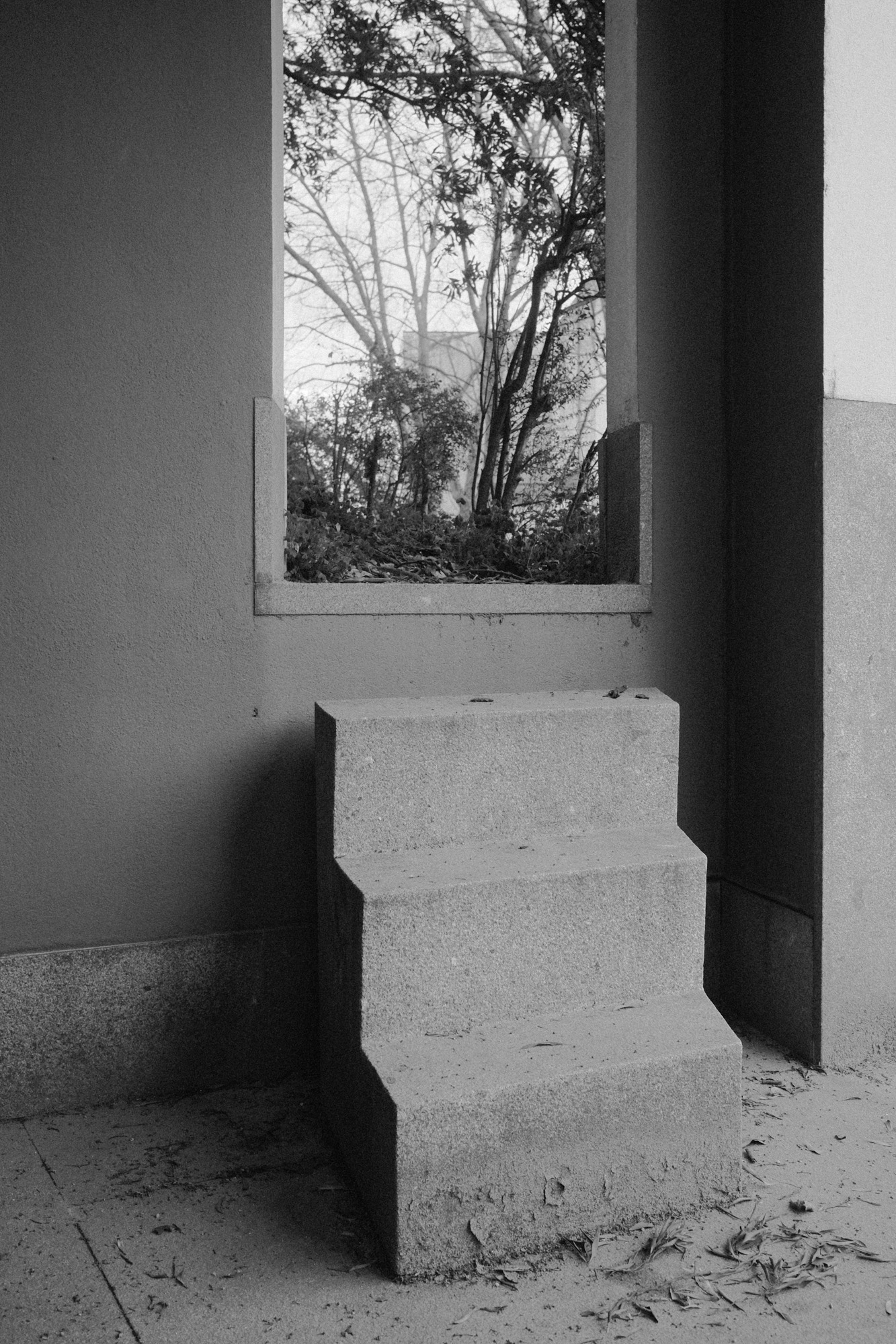 Black-and-white photograph of a stone basin beneath a window from Seeking Grace.